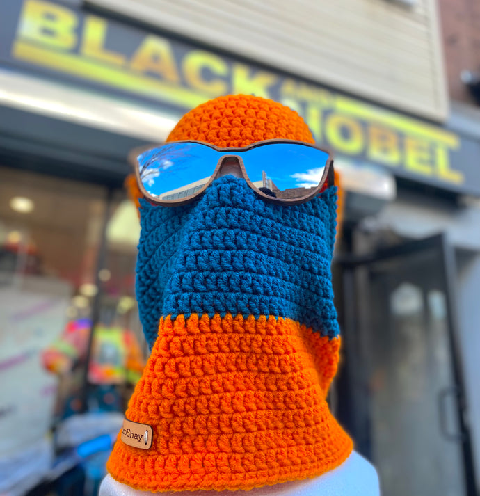Hand Knitted Mask (Blue/Orange)